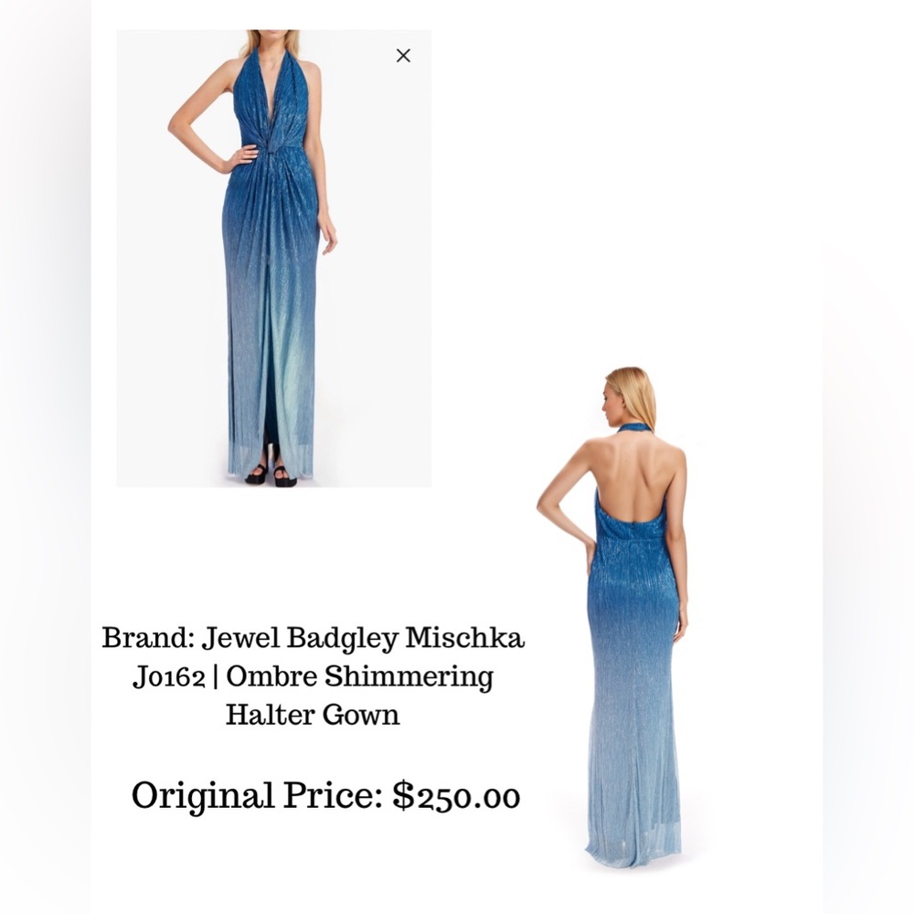 Jewel Badgley Mischka Blue Gradient Halter Dress size 12 NWT!!